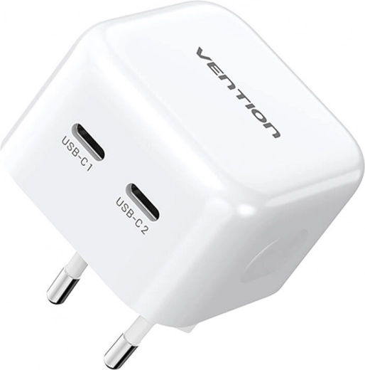 Vention USB-C GaN netlader 2× USB‑C 35 W, wit