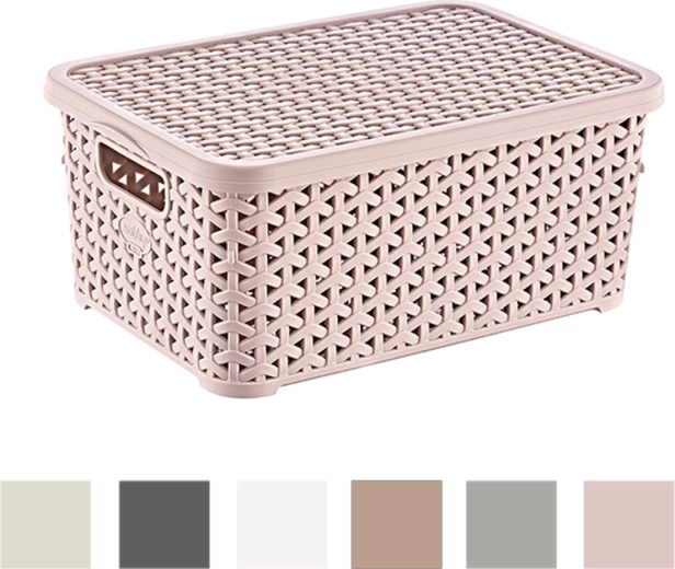 Kunststof mand met deksel 6 l rotan design