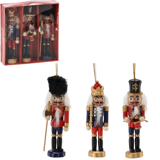 Houten kerstversieringen soldaatjes 13 cm – set van 3 stuks Chomik