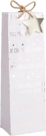 Kerstcadeautas voor een fles, wit en goud, 36 × 12 × 9 cm - 1 stuk