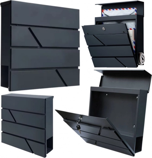 Grote antracietkleurige brievenbus voor post en kranten A4 37 × 37 × 11 cm