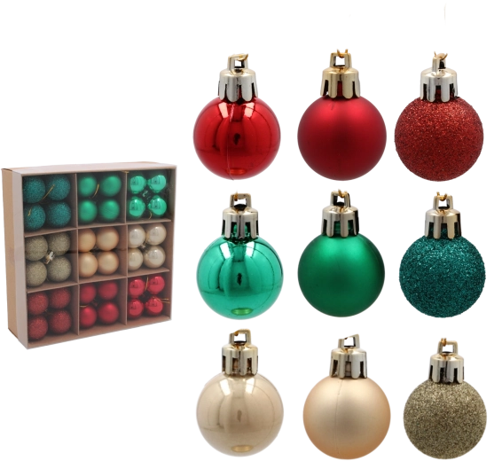 Set van kerstballen 3 cm – 72 stuks mix kleuren, mat en glans, onbreekbaar