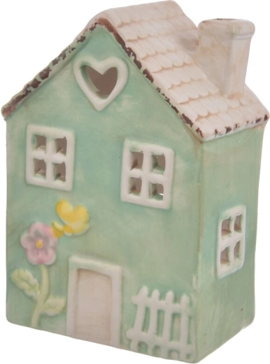 Keramische kaarshouder huisje groen 17 cm