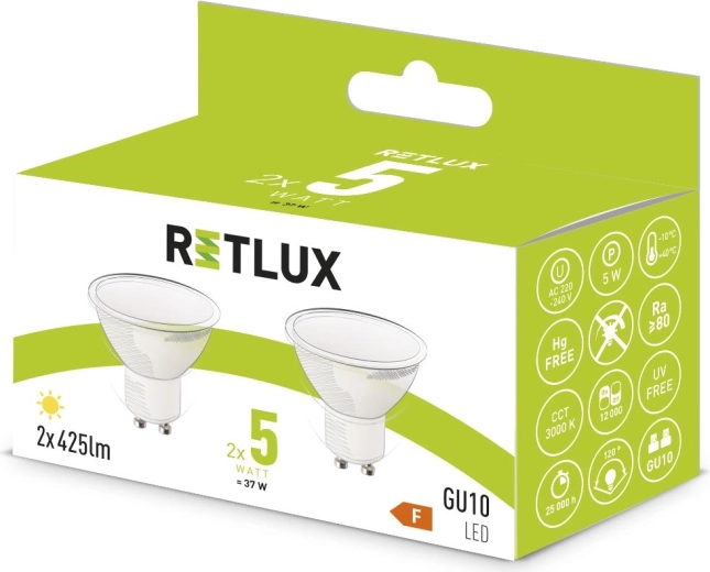 Retlux LED-lamp GU10 5 W warm wit - 2 stuks