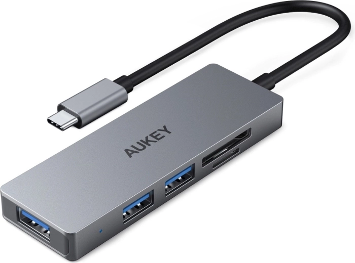 Aukey ultradunne aluminium USB-C hub 4-in-1 (3× USB 3.1, SD en microSD)
