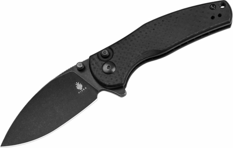 Kizer Mini Grouper zakmes 8 cm, Black Stonewash, zwart G10