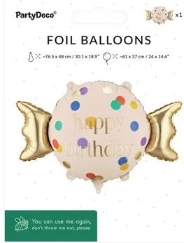 Folieballon snoepje met opschrift Happy B-day 61 × 37 cm