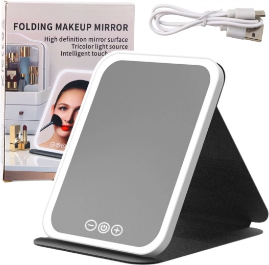 Opvouwbare LED-spiegel met etui, 3 lichtmodi en traploze helderheidsregeling 18,5 cm
