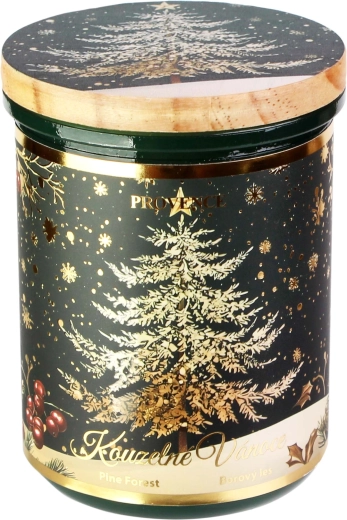 Kerstkaars in glas met glazen deksel, groen 240 g