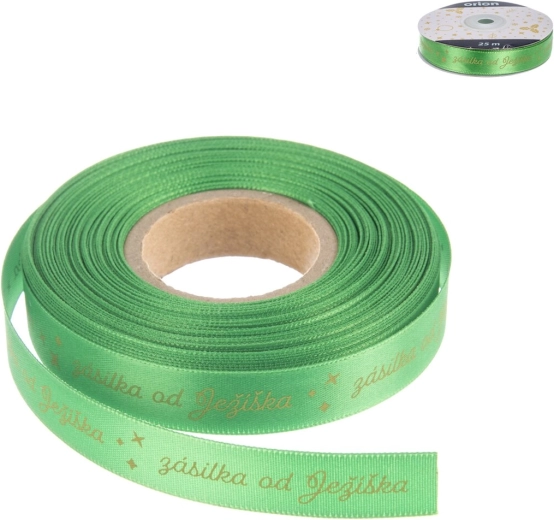 Polyester kerstlint „Pakket van de Kerstman” groen 25 m