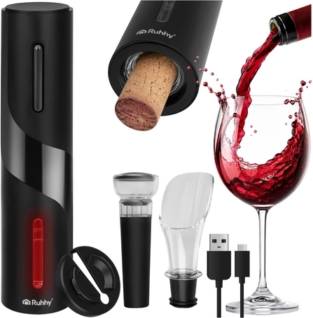 Elektrische wijnopener Ruhhy – automatische set met USB‑C (4 delen)
