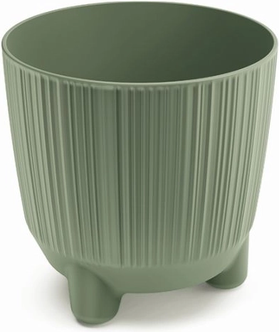 Bloempot met pootjes van duurzaam plastic – aards groen, 12,6 cm