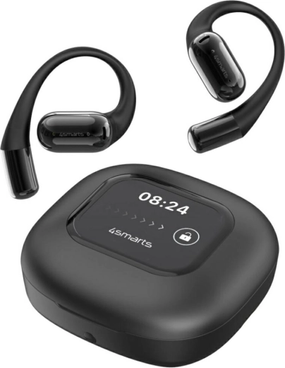 Draadloze open-ear hoofdtelefoon met AI-vertaling en display 4smarts SkyBuds, zwart