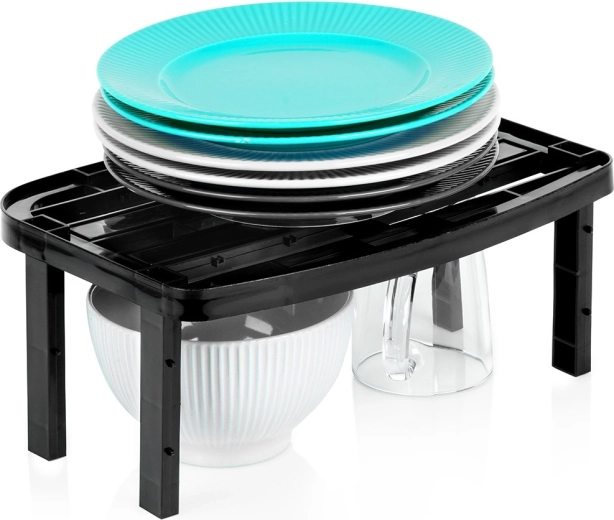 Keuken stapelbaar rek, zwart, verstelbare hoogte 31 × 22 × 14,5/11,5 cm