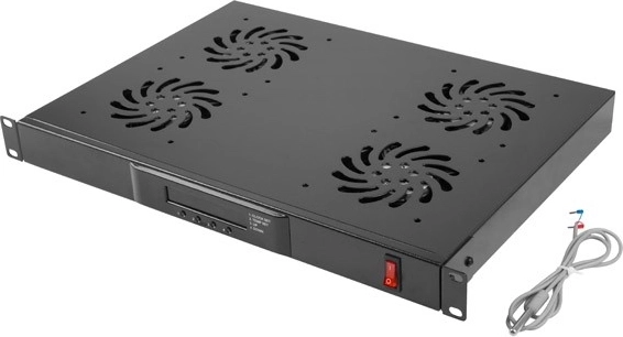 Horizontaal ventilatiepaneel 1U met LCD en thermostaat voor 19" rack, 4 ventilatoren, 230 V, zwart