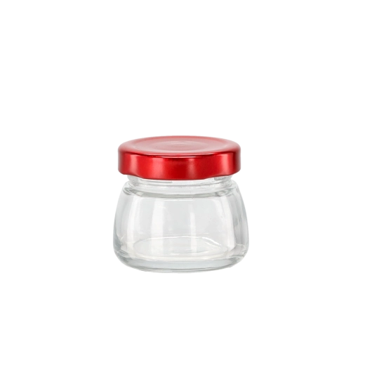 Glazen pot 75 ml met rood metalen deksel