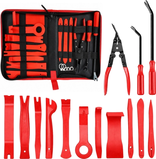 Set gereedschap voor demontage van bekleding en sierlijsten in etui, 19 stuks