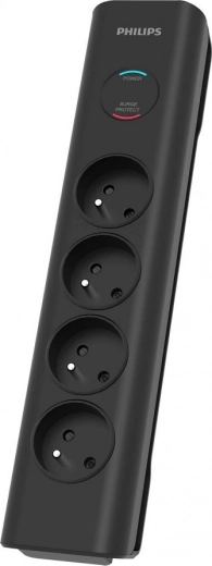 Overspanningsbeveiliging met 4 stopcontacten, 2 m kabel, zwart