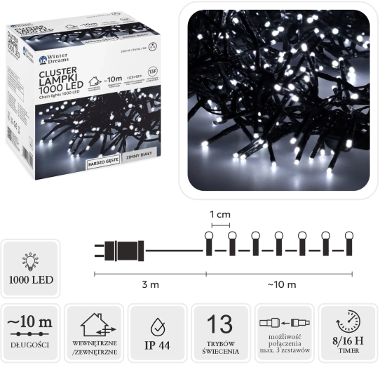 LED-clusterlichtsnoer 1000 LED koud wit 10 m