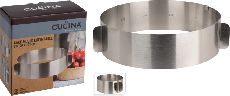 Ronde verstelbare bakvorm van roestvrij staal LA CUCINA 16–30 cm