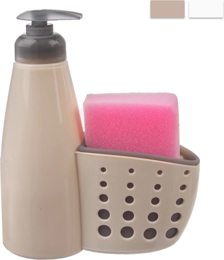 Dispenser voor afwasmiddel met sponsvak, beige 370 ml