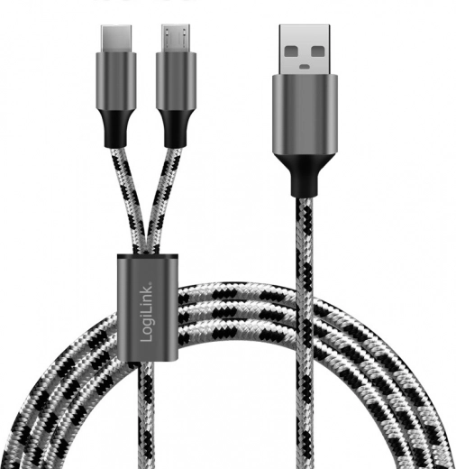 Gevlochten USB 2.0-kabel USB‑A naar Micro USB + USB‑C 1,2 m