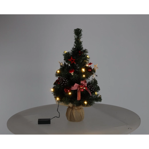 Kerstdecoratie Choinka Bożonarodzeniowa – verlichte kerstboom 50 cm, 20 LED, rood-wit