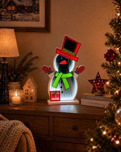 Kerst 3D LED-decoratie sneeuwpop met Infinity-spiegeleffect - 1 stuk