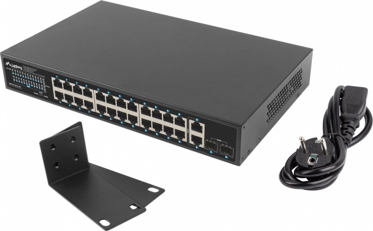 Lanberg 24-poorts gigabit PoE+ switch 250 W met 2x SFP en 2x uplink