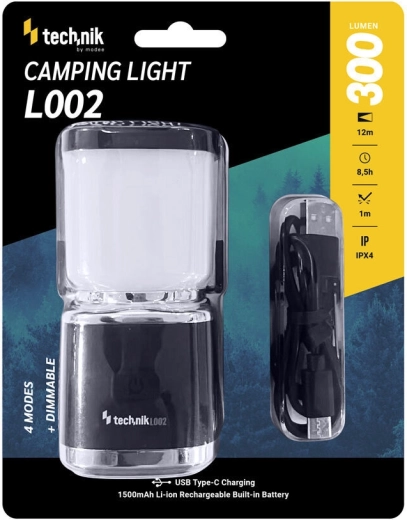 Technik kampeerlantaarn 300 lm met ingebouwde batterij en handgreep