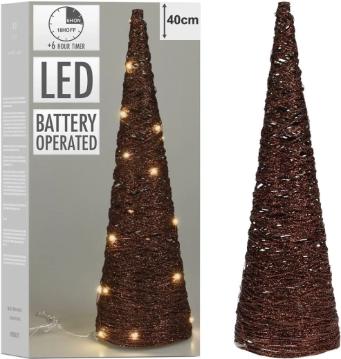 Lichtgevende kerstboom in de vorm van een kegel, bruin, 20 LED's, 36,5 cm