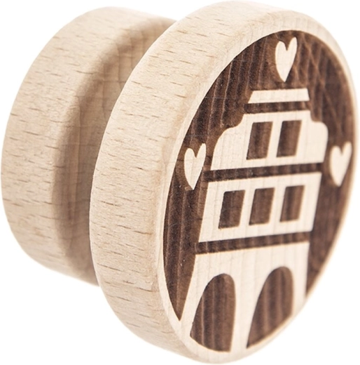 Houten deegstempel met huisjesmotief