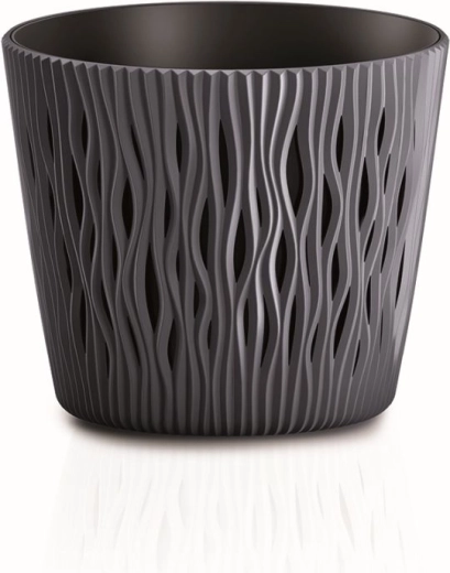 Bloempot Sandy Round met inzet 22,5 cm antraciet