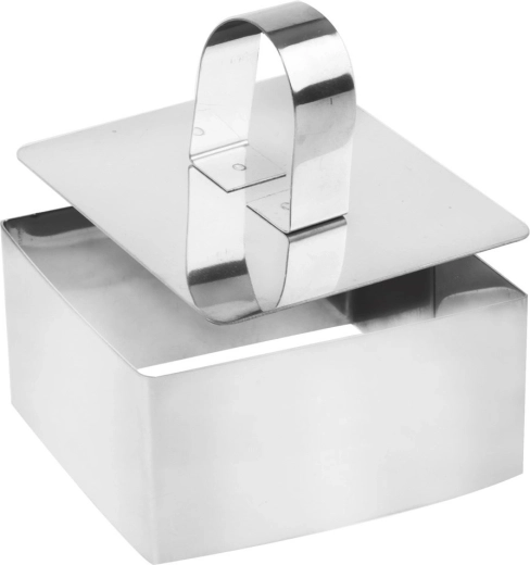 RVS vierkante serveerring met aandrukker 8 × 8 cm