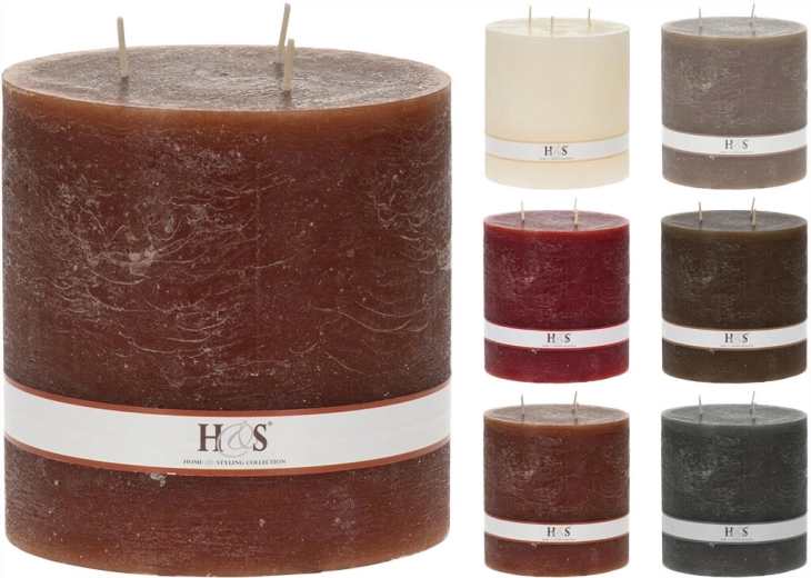 Rustieke cilindervormige kaars 14 × 14 cm met 3 lonten – mix van kleuren