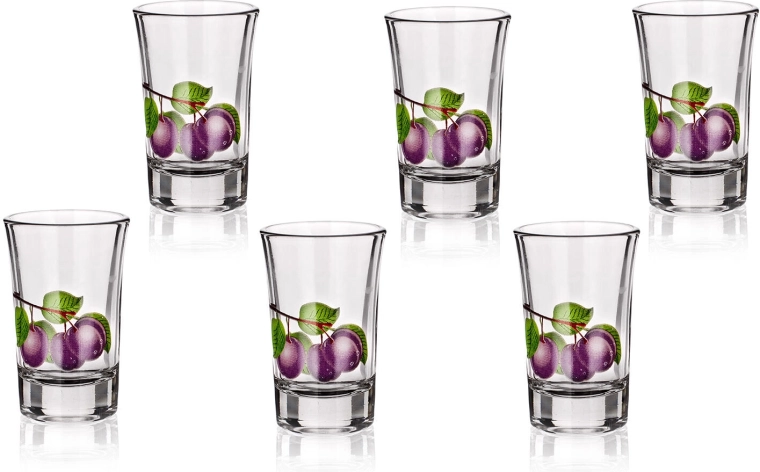 Borrelglaasje met pruimenmotief 40 ml, set van 6 stuks
