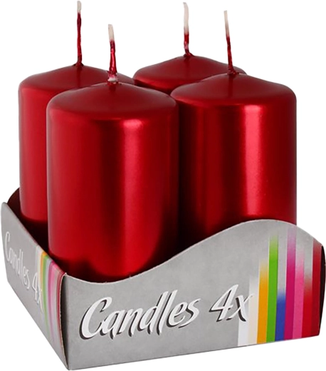 Adventkaarsen metallic rood 80 × 40 mm glans (4 stuks)