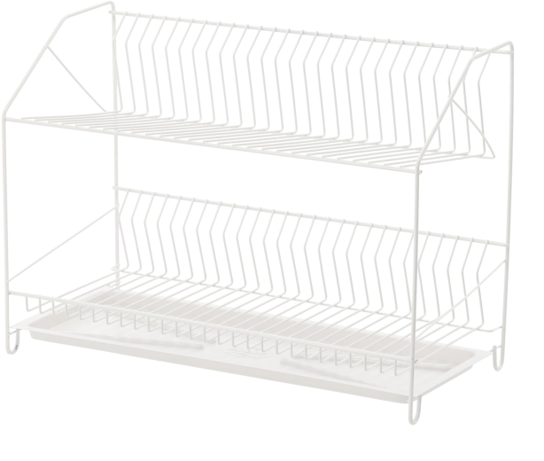 Tweedelig metalen afdruiprek voor servies 50 cm, wit