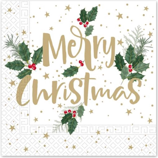 Kerst papieren servetten 33 × 33 cm, 3-laags, Merry Christmas, 20 stuks