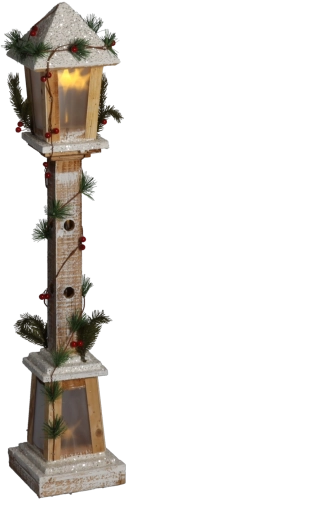 Witte houten kerstlantaarn met ledverlichting 85 cm