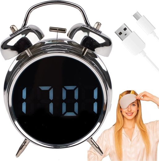 Izoxis retro digitale wekker met metalen bellen en LED-display - 1 stuk
