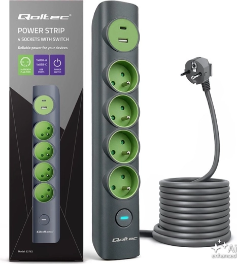 Overspanningsbeveiligde stekkerdoos met 4 stopcontacten en USB-C