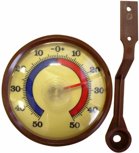 Buitenthermometer mechanisch, -50 tot +50 °C, bruin plastic, 7,1 × 2 cm