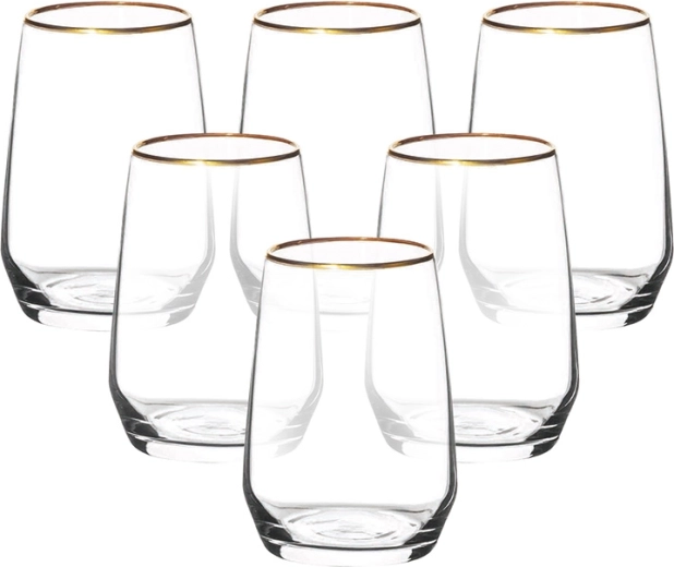 RUBIN GOLD set glazen met gouden rand 450 ml, 6 stuks