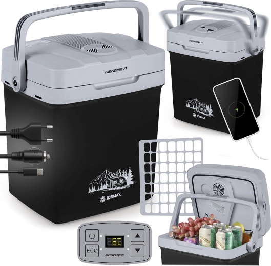 Draagbare elektrische autokoelbox 26 l met ECO-modus – zwart