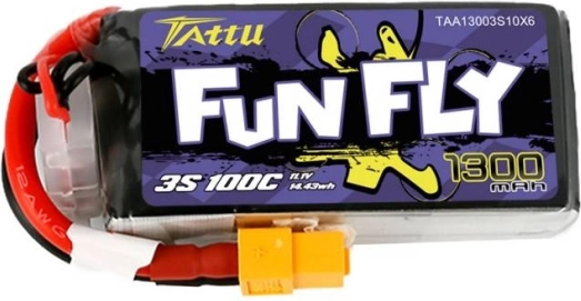 LiPo-accu Tattu Fun Fly 1300 mAh 11,1 V 3S 100C met XT60-connector