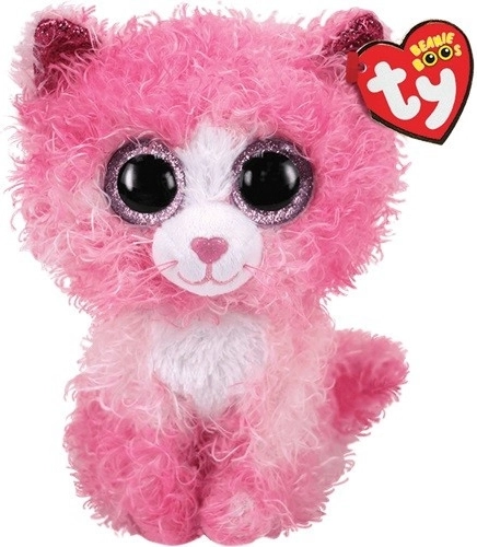 TY mascotte roze kat met krullende vacht Reagan 24 cm