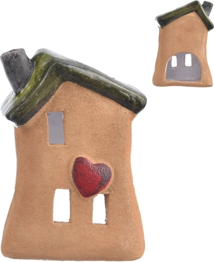 Keramische kaarshouder huisje beige