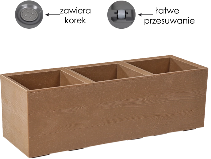 Plantenbak Lamela Karo Eco Wood met houtimitatie op wieltjes 39 l