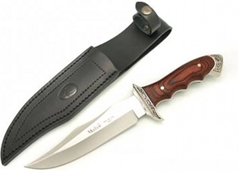 Muela universeel mes 16 cm van koraal Pakkahout met lederen schede